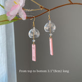 Cherry Blossom Wind Chime Earrings Dangle - Japanese Wind Chime - Wind Bell Earrings - Japanese PinkSakura Earrings - unique dangle